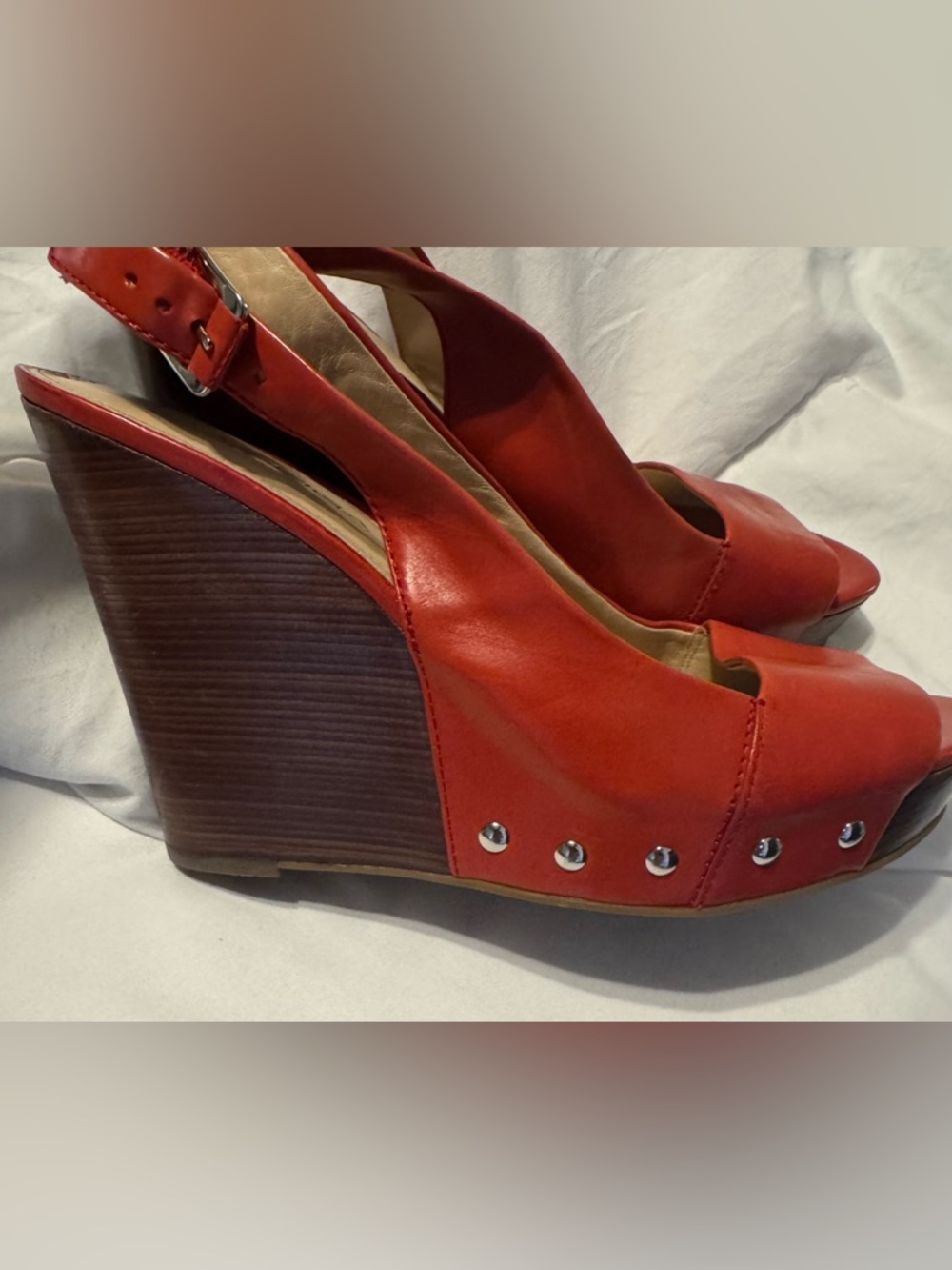 Women’s Via Spiga Red Peep-Toe Wedge Sandals